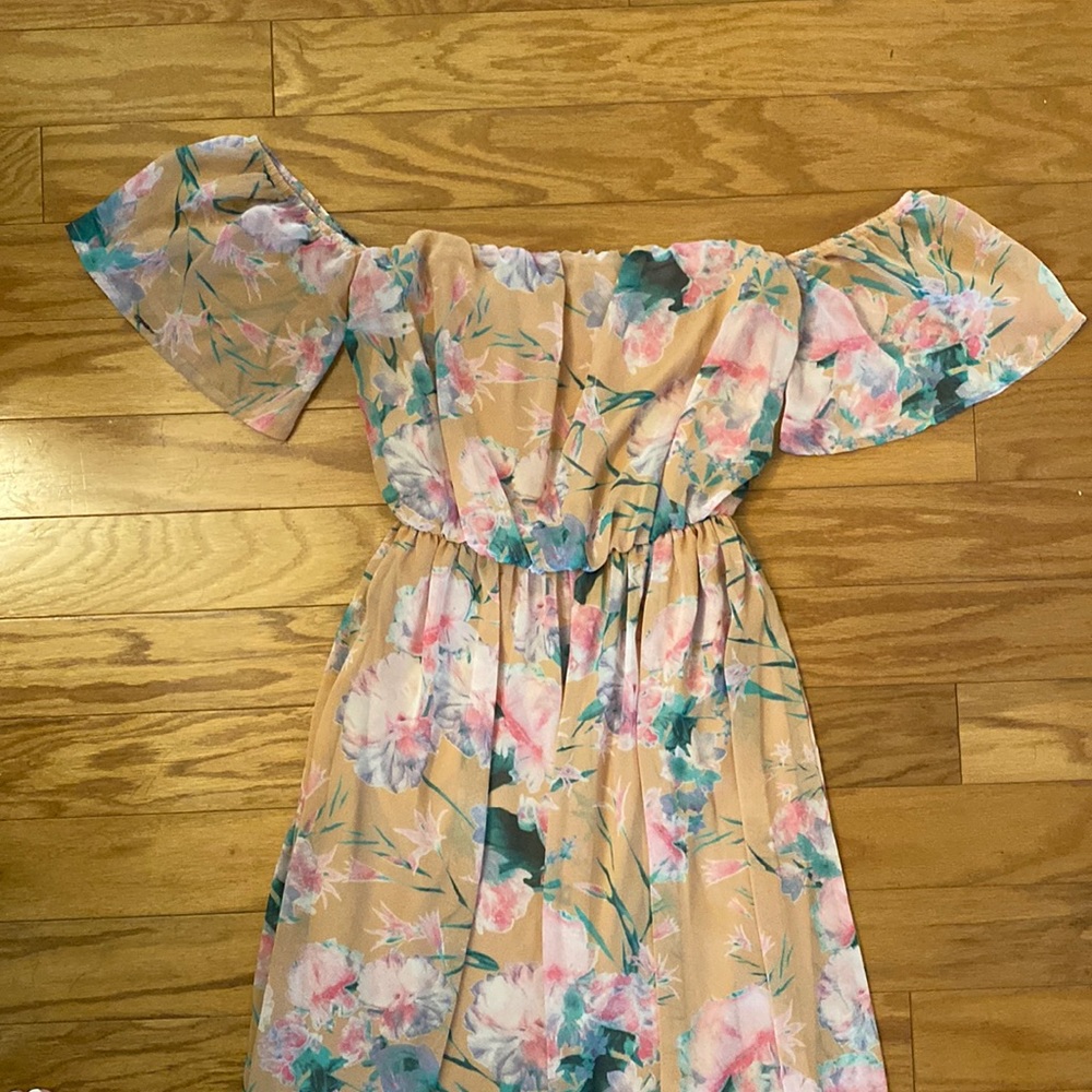 Pink floral off the shoulder maxi dress
